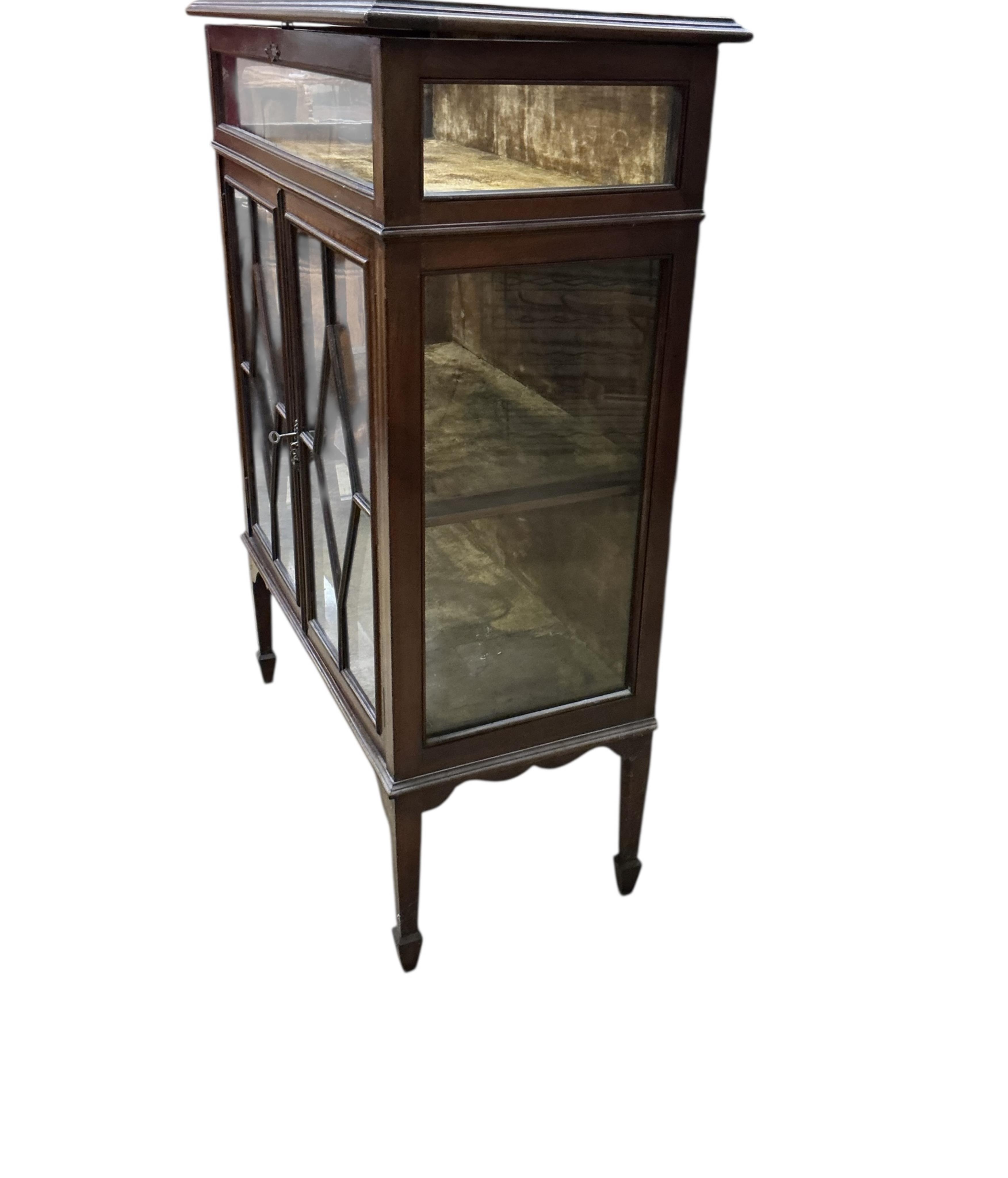 An Edwardian satinwood banded mahogany bijouterie cabinet, width 76cm, depth 38cm, height 107cm